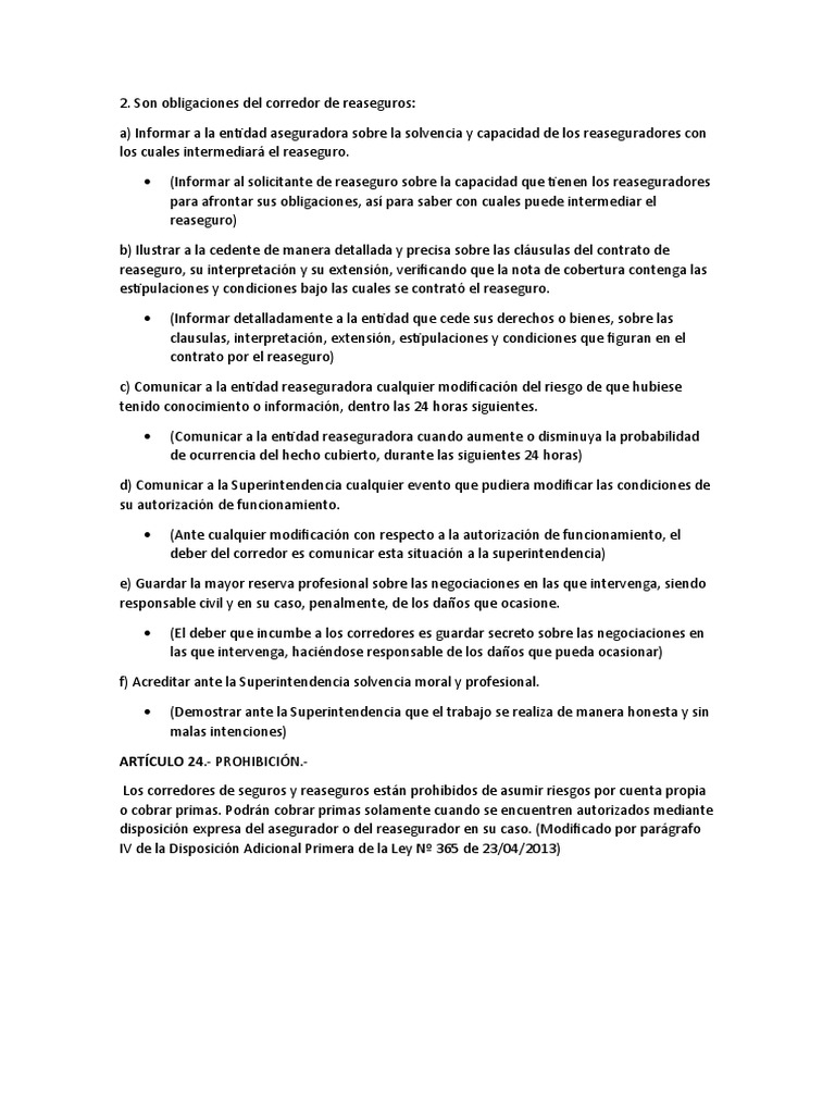 Obligaciones del Corredor de Reaseguros | PDF