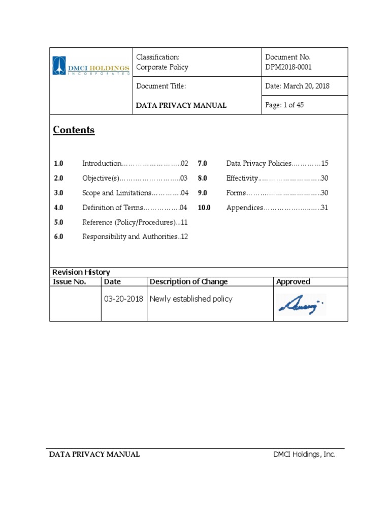 DMCI Data Privacy Manual Overview | PDF | Privacy | Information Privacy