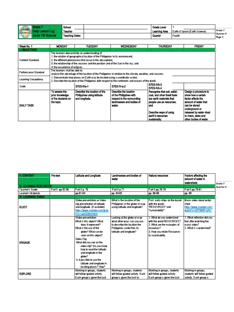 Grade 7 Earth Science Lesson Plan | PDF | Greenhouse Effect ...