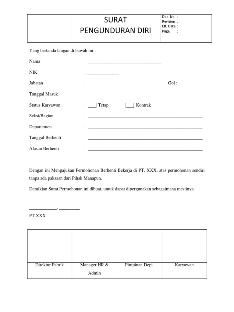 Contoh Format Surat Pengunduran Diri | PDF