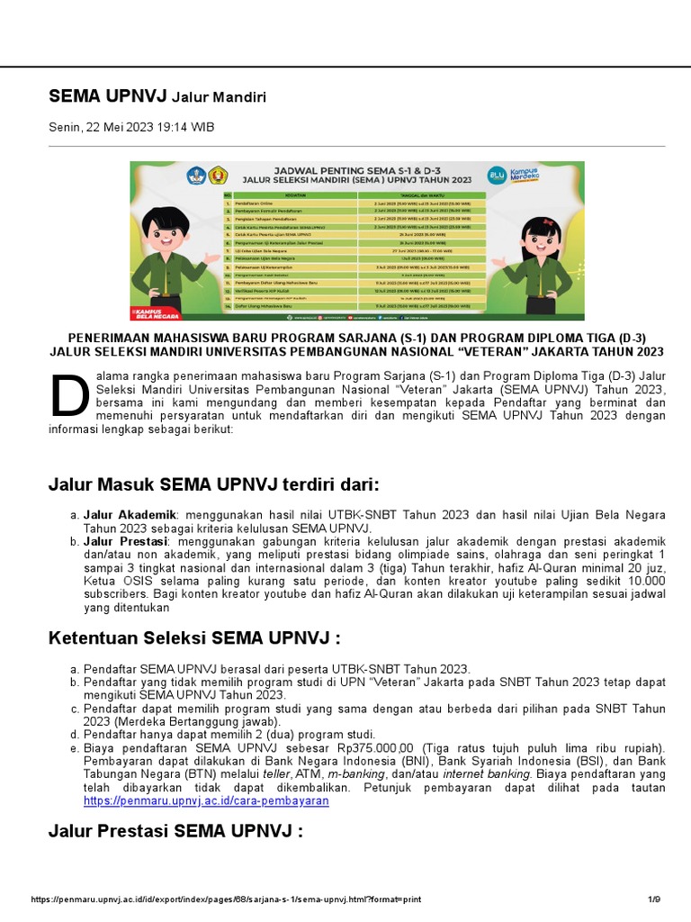 SEMA UPNVJ Penerimaan Mahasiswa Baru UPN _Veteran_ Jakarta PDF