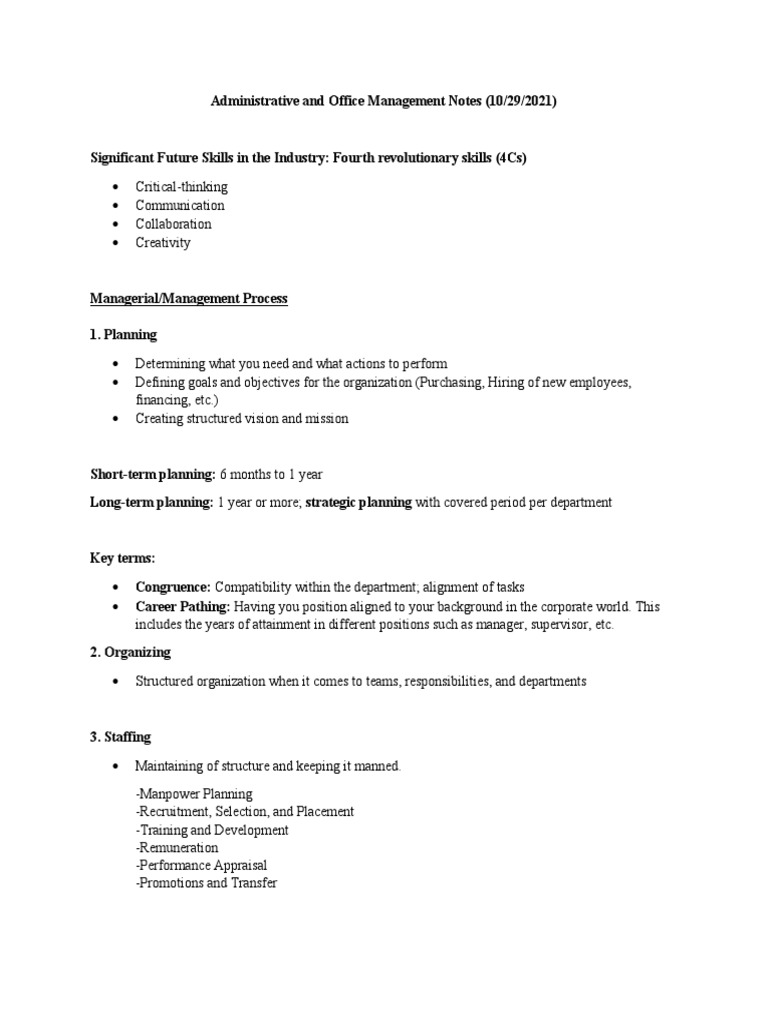 Administrative and office management notes pdf human resources