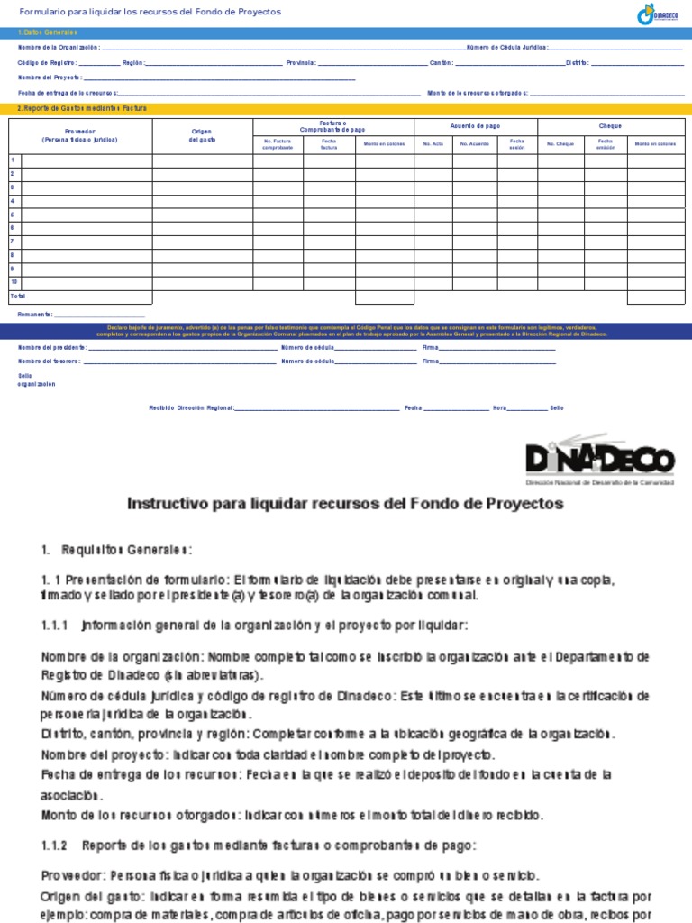 Formulario liquidar recursos proyectos aprobados del 2013 en adelante | PDF