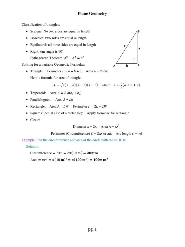 Plane Geometry: Triangles, Angles, and Formulas | PDF | Triangle | Area