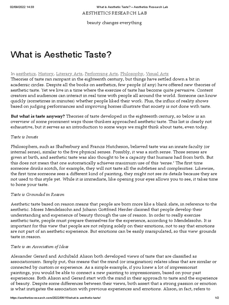 What Is Aesthetic Taste Aesthetics Research Lab PDF