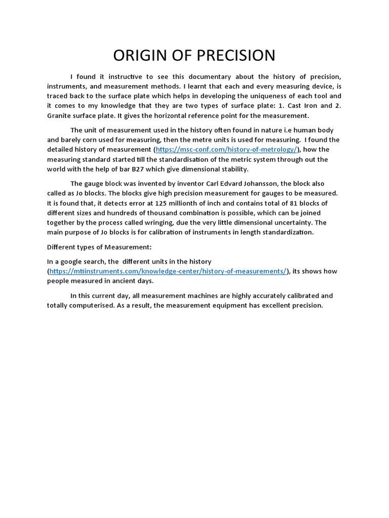 Week 1 - ORIGIN OF PRECISION | PDF