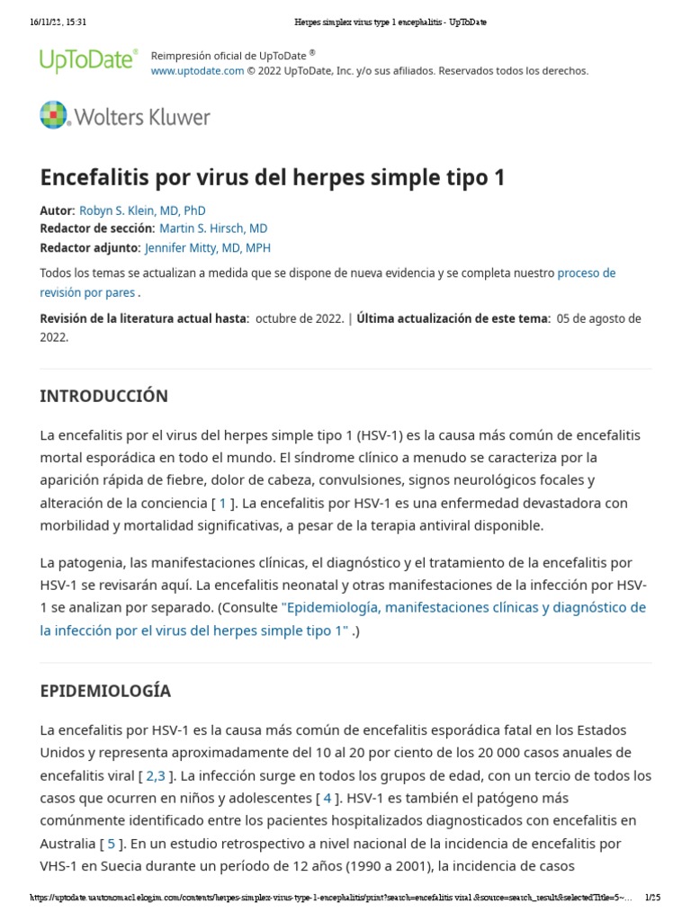 Herpes Simplex Virus Type 1 Encephalitis UpToDate PDF
