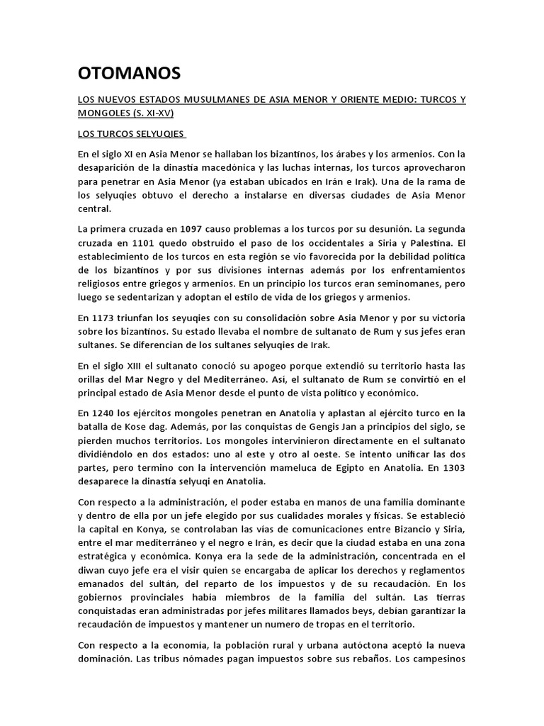 Sultanato Selyuqí y Surgimiento Otomano | PDF | imperio Otomano | pavo