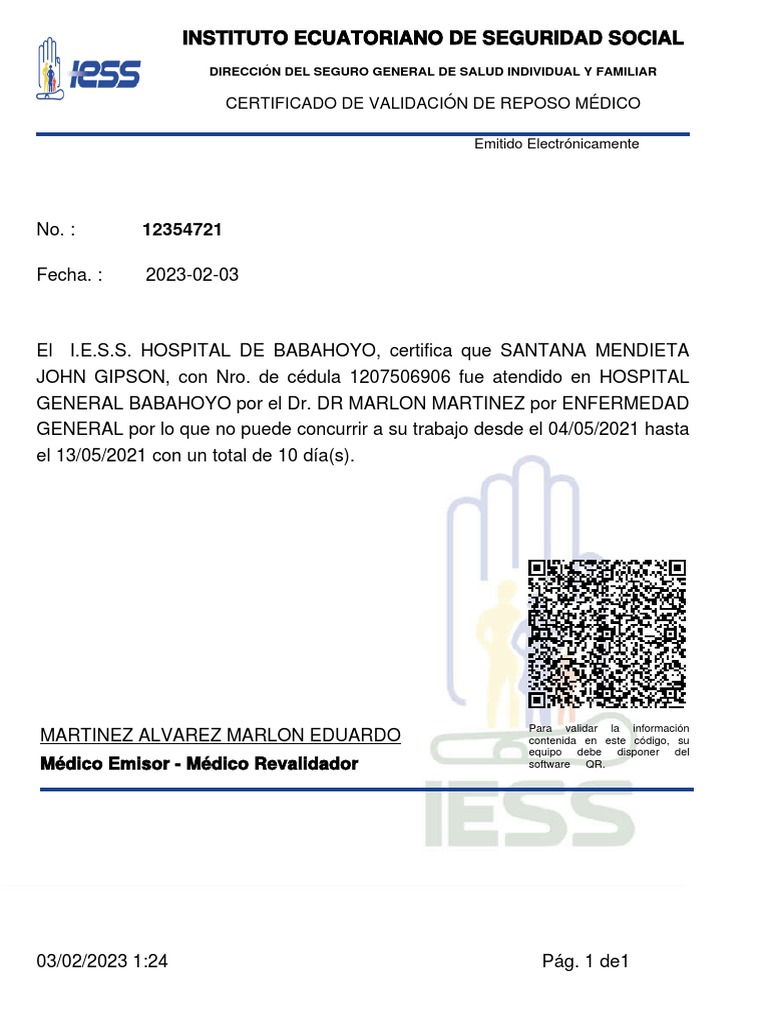 Certificado Médico IESS 2023 | PDF