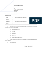 Sample Request Format of Toxins Examination