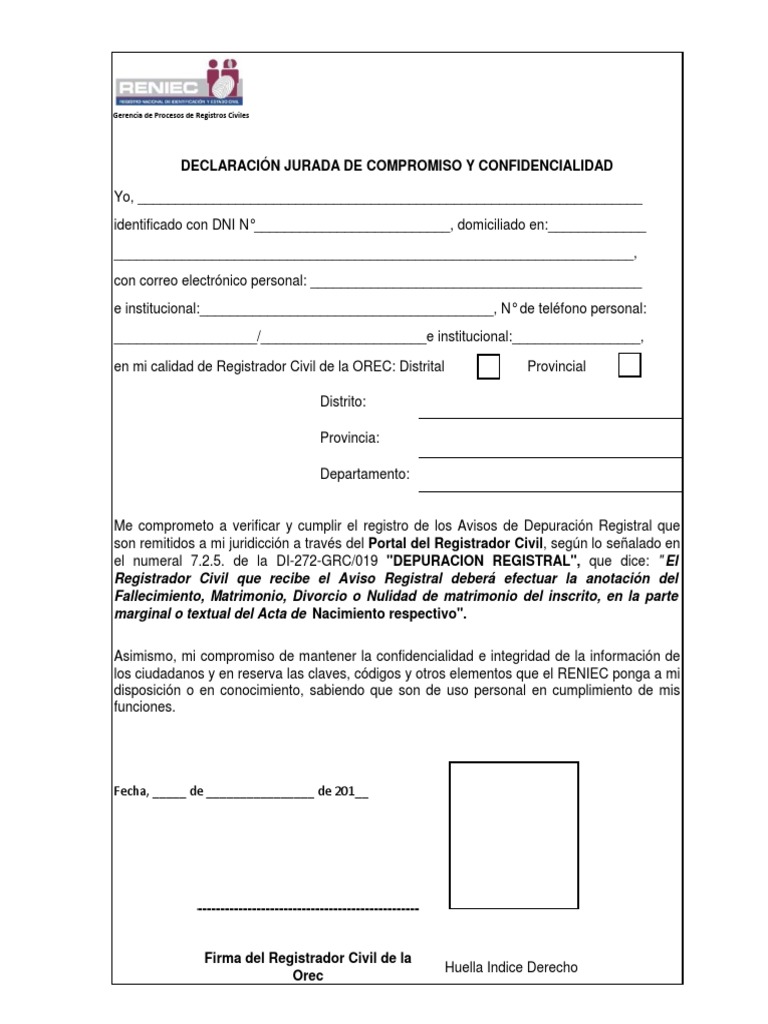 Declaración Jurada de Compromiso y Confidencialidad | PDF