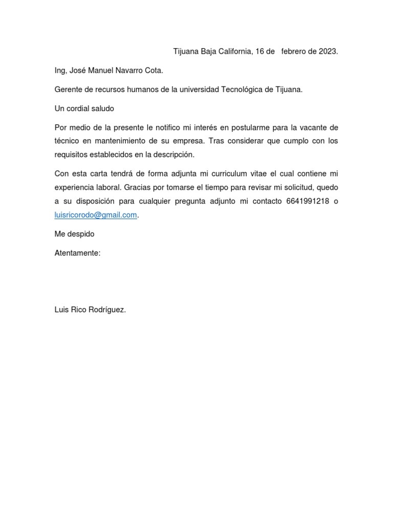 Carta para ingeniero pdf