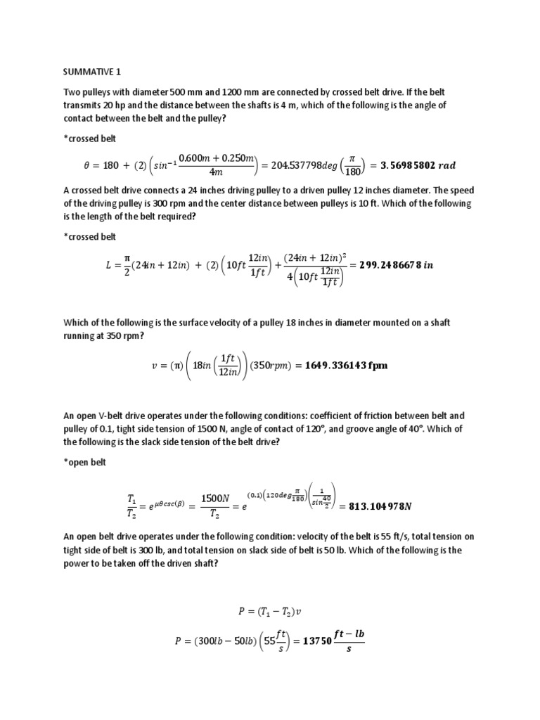 Crossed and Open Belt Drive Calculations | PDF