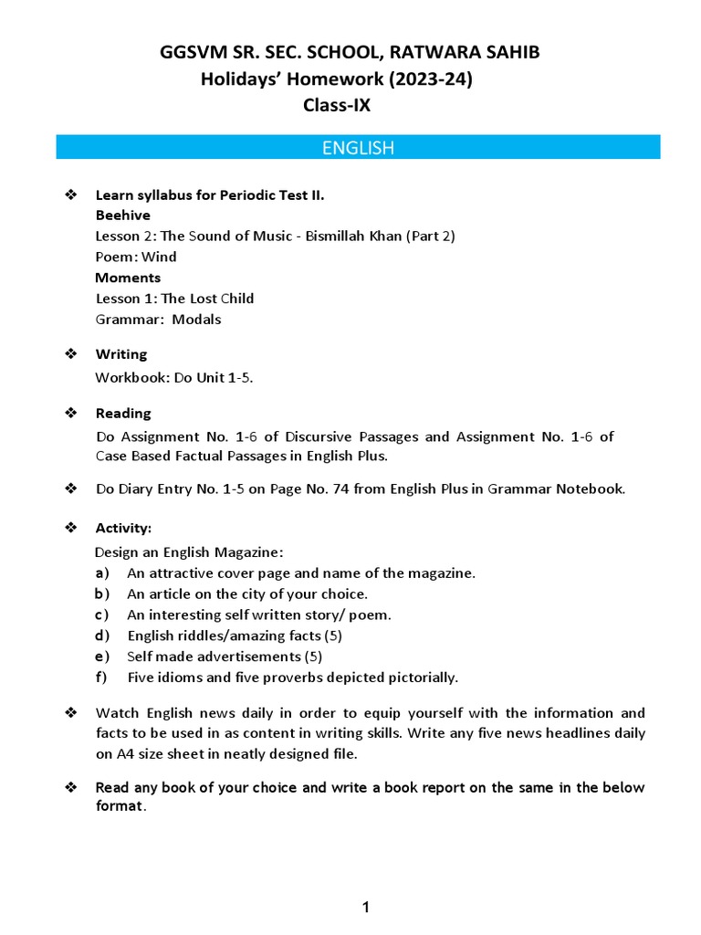 Holiday Homework - Class IX | PDF | Acceleration | Speed
