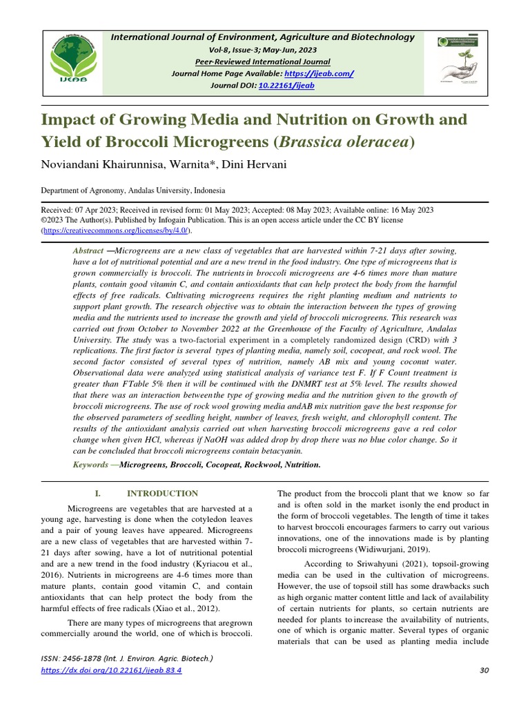 Impact of Growing Media and Nutrition On Growth and Yield of Broccoli