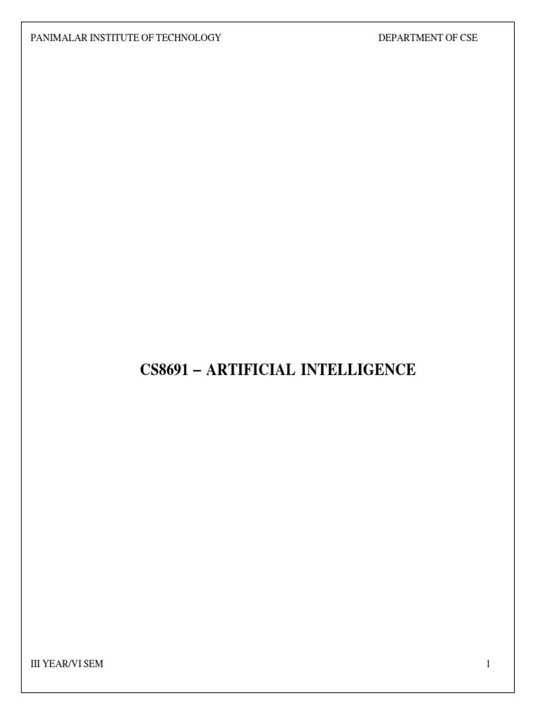 CS8691 Artificial Intelligence PDF