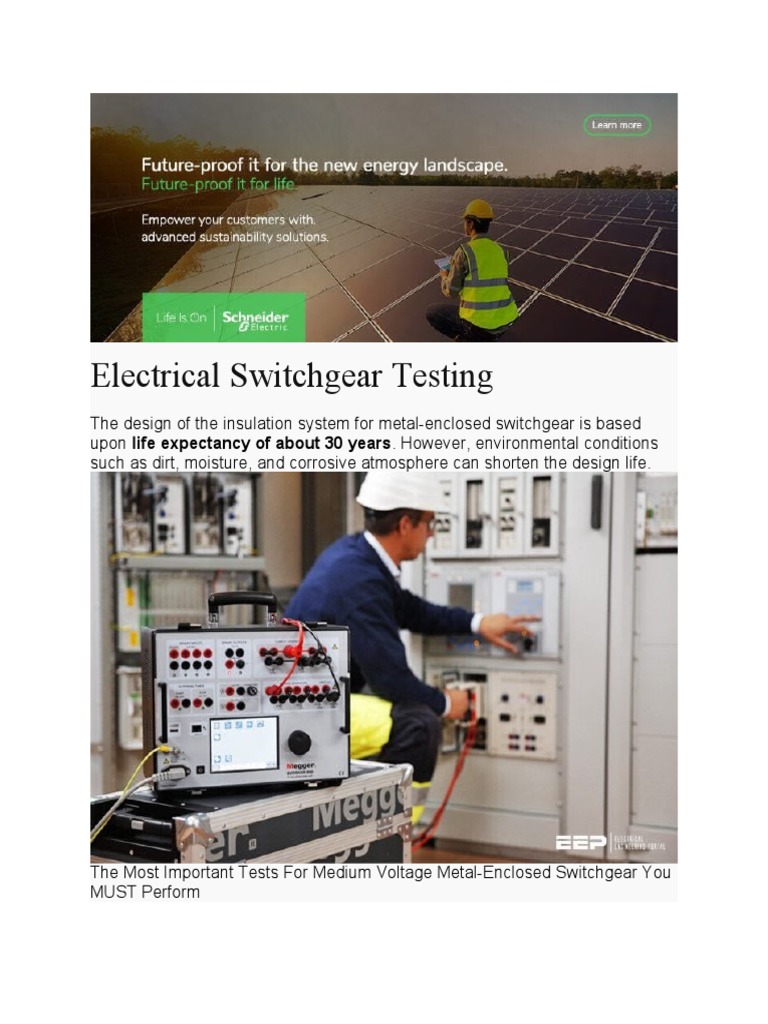 Medium Voltage Switchgear Testing Guide | PDF | Insulator (Electricity ...
