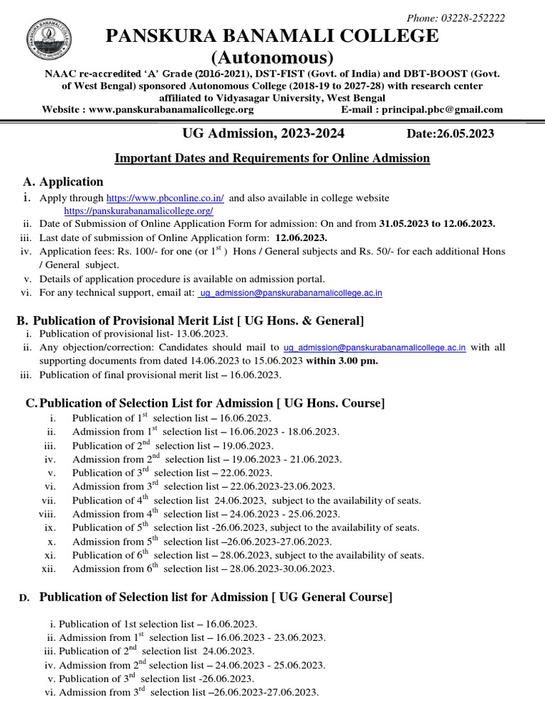 UG ADMISSION - 2023 Information Brochure | PDF | University And College ...