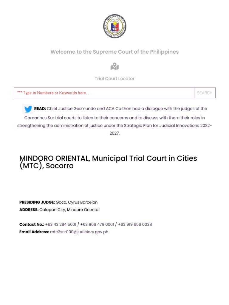Mindoro Oriental Municipal Trial Court | PDF | Law