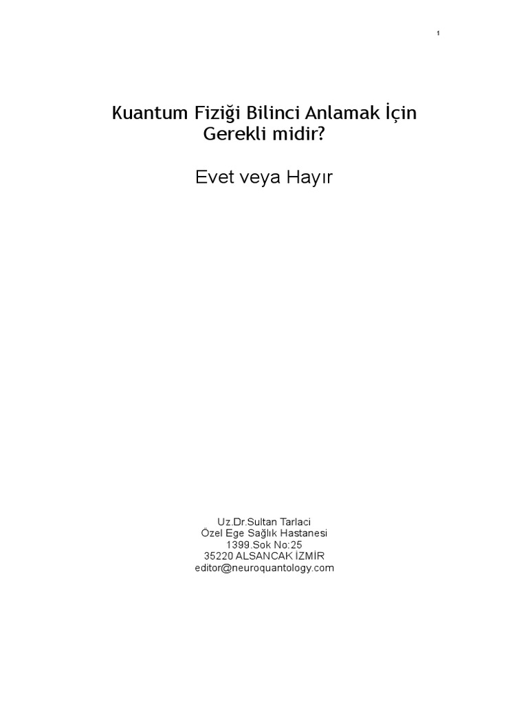 Kuantum Bilinci Anlamak Için Gerekli Midir Pdf