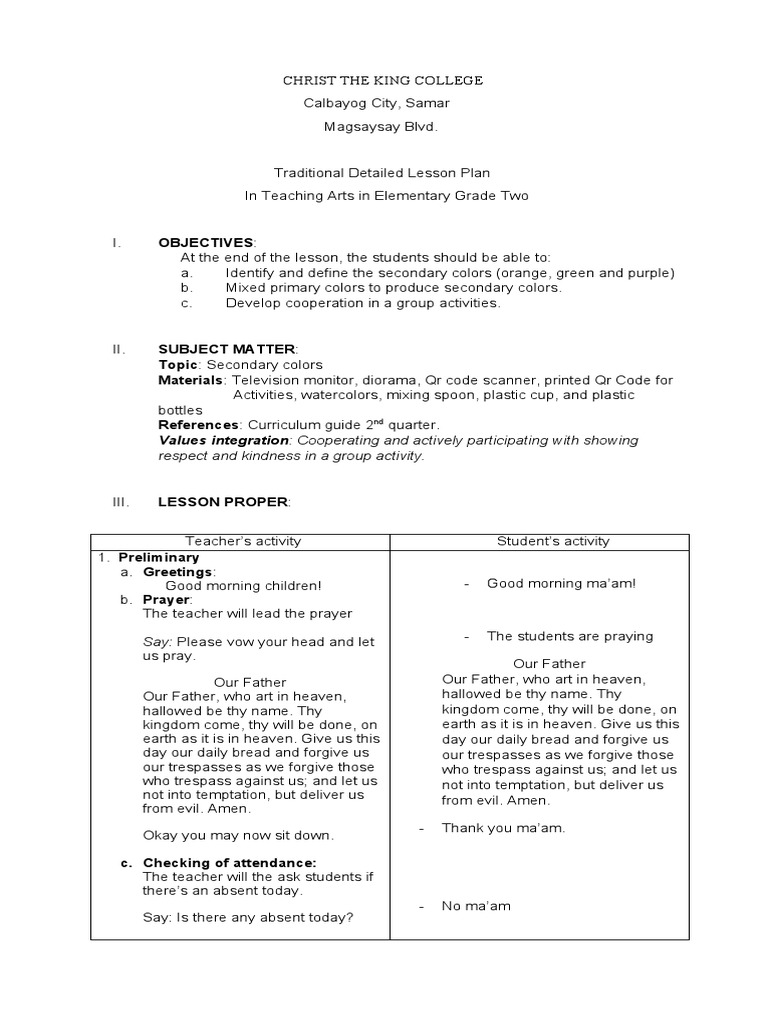 Lesson Plan: Teaching Secondary Colors | PDF | Lord's Prayer | Teachers