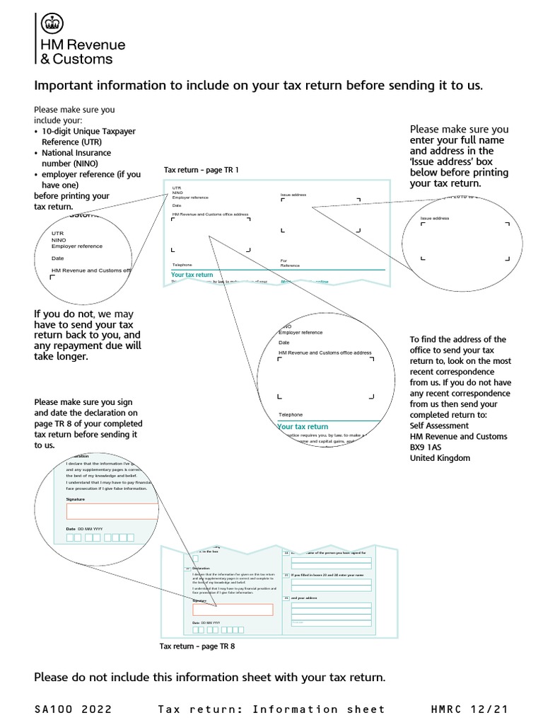 Essential SA100 Tax Return Info | PDF