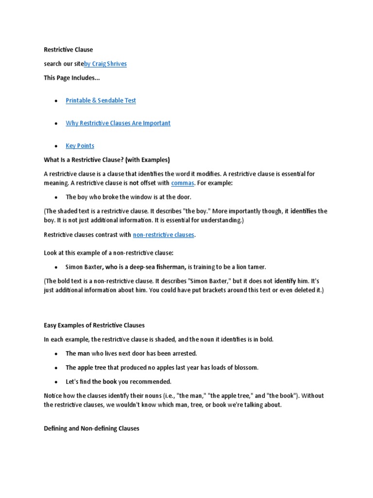 Restrictive Clause PDF Comma Clause