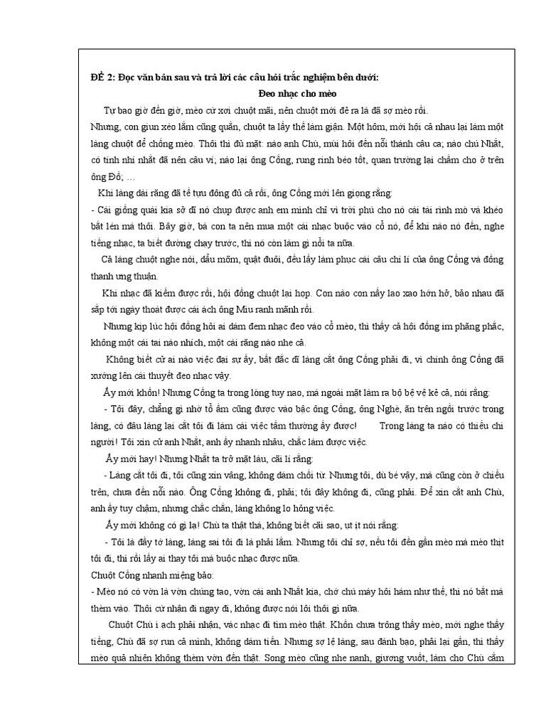 đề đọc hieu truyện ngụ ngôn | PDF