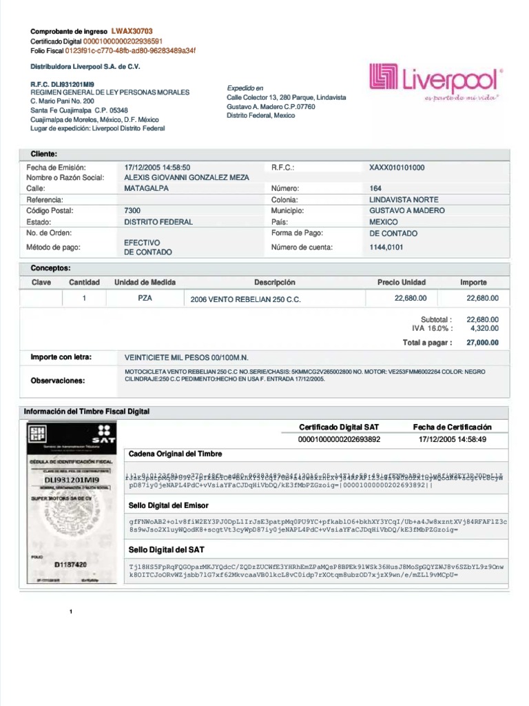 Facturación de Tickets Liverpool | PDF