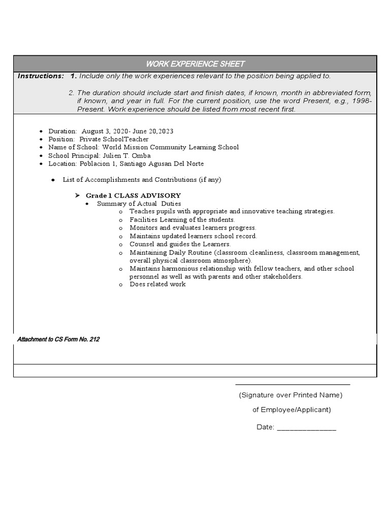 CSC Work Experience Coco | PDF