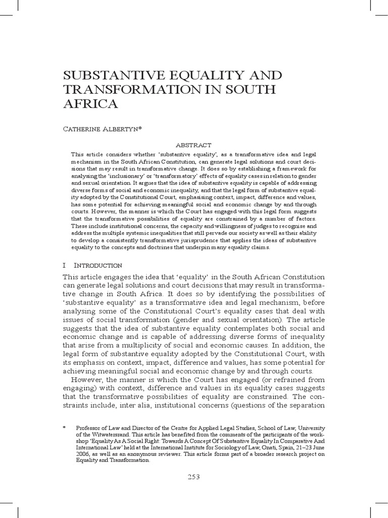 Substantive Equality in South Africa | PDF | Social Equality | Gender ...