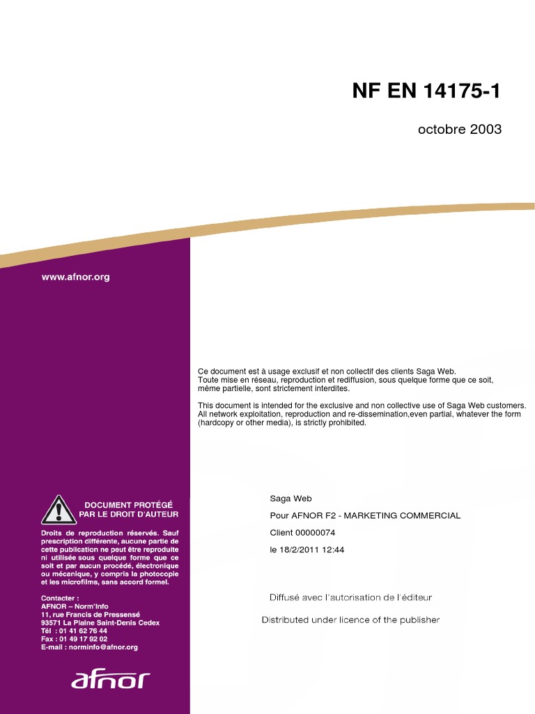 NF en 14175-1 | PDF