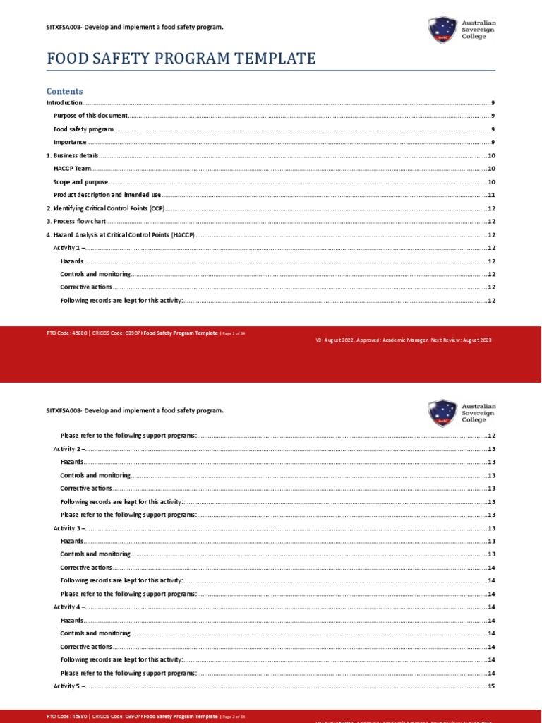 Food Safety Program Template | PDF | Food Safety | Hazard Analysis And ...
