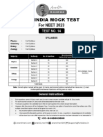 Test No-14 - Mock Test Series - NEET - Phy - Chem - Bio Questions