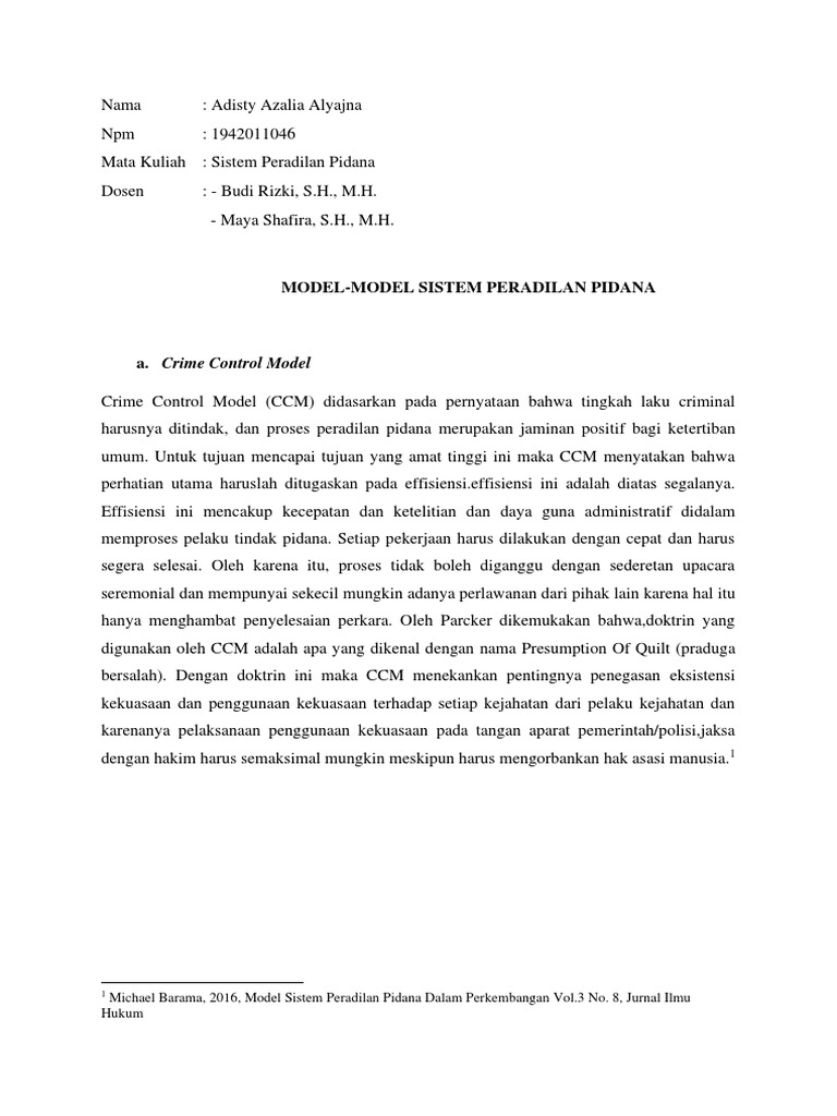 Model-Model Sistem Peradilan (Word&PPT) - Adisty Azalia Alyajna