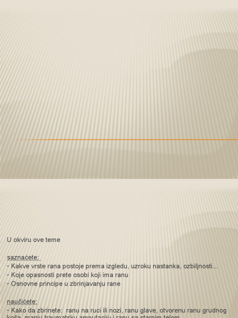 6.rane I Njihovo Zbrinjavanje U Okviru Prve Pomoci | PDF