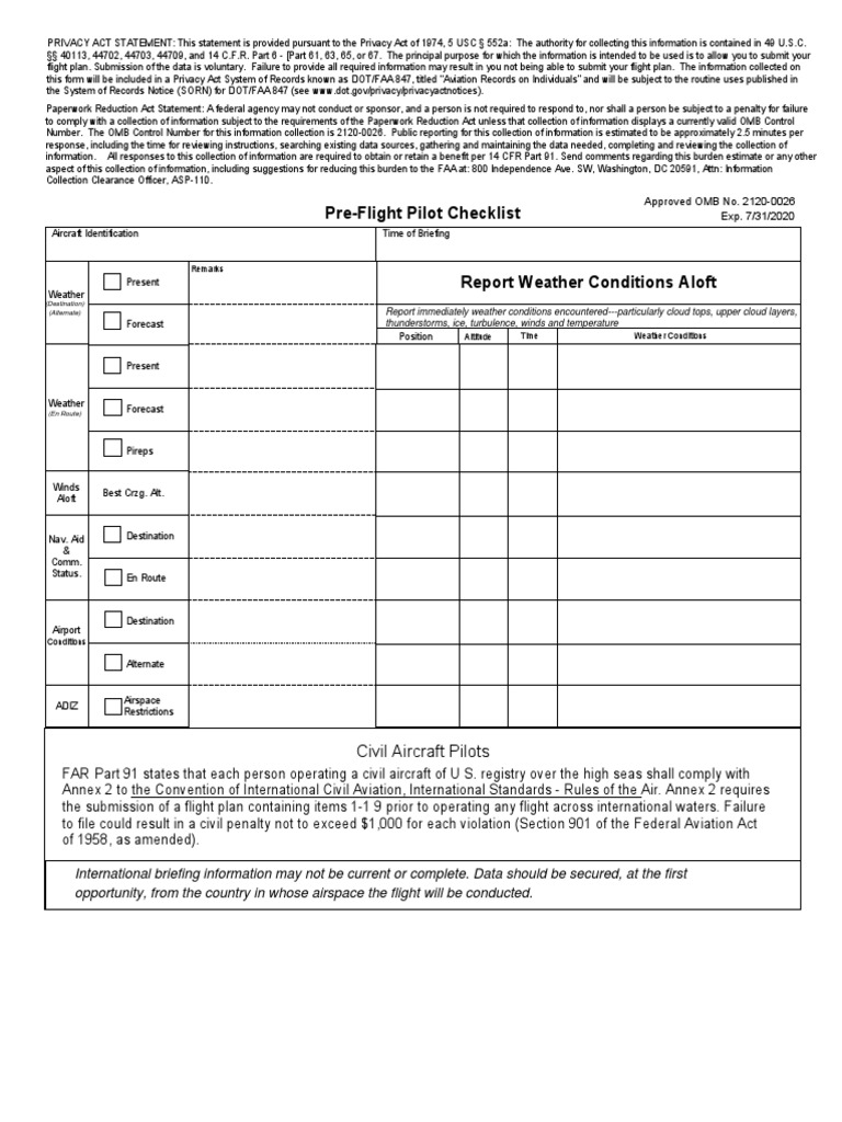 FAA Flight Plan Form For Pilots | PDF | Federal Aviation Administration ...