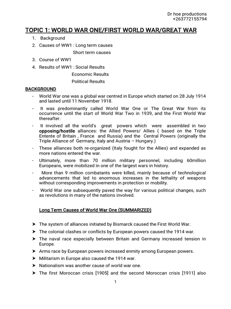 2023 - o Level European History Notes | Download Free PDF | World War I ...