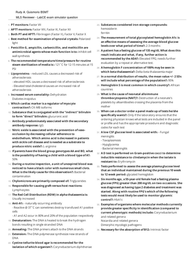 Labce MLT Exam | PDF