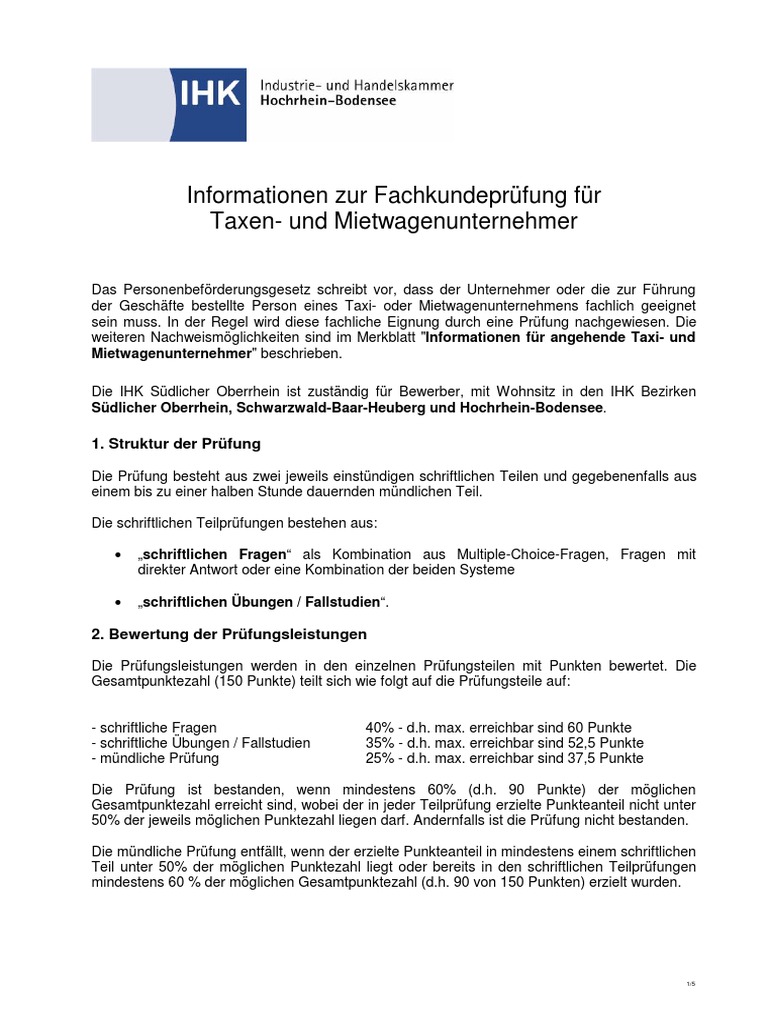 Fachkundenachweis Taxi Und Mietwagenverkehr Vogel