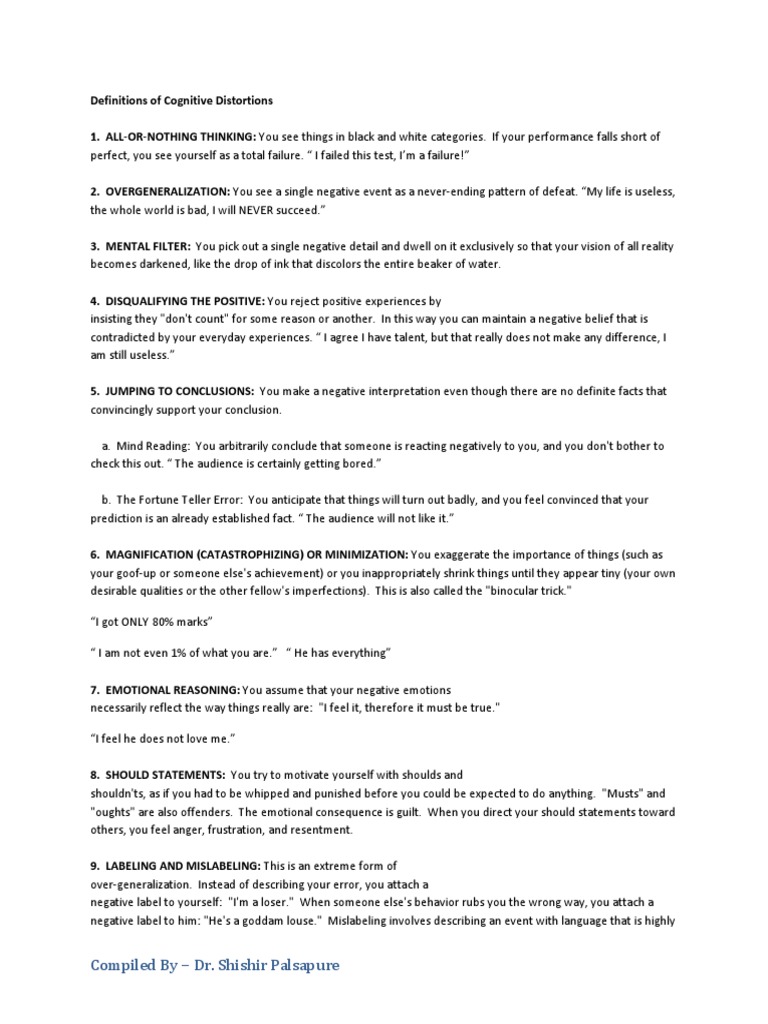 Definitions of Cognitive Distortions | PDF | Psychological Concepts ...