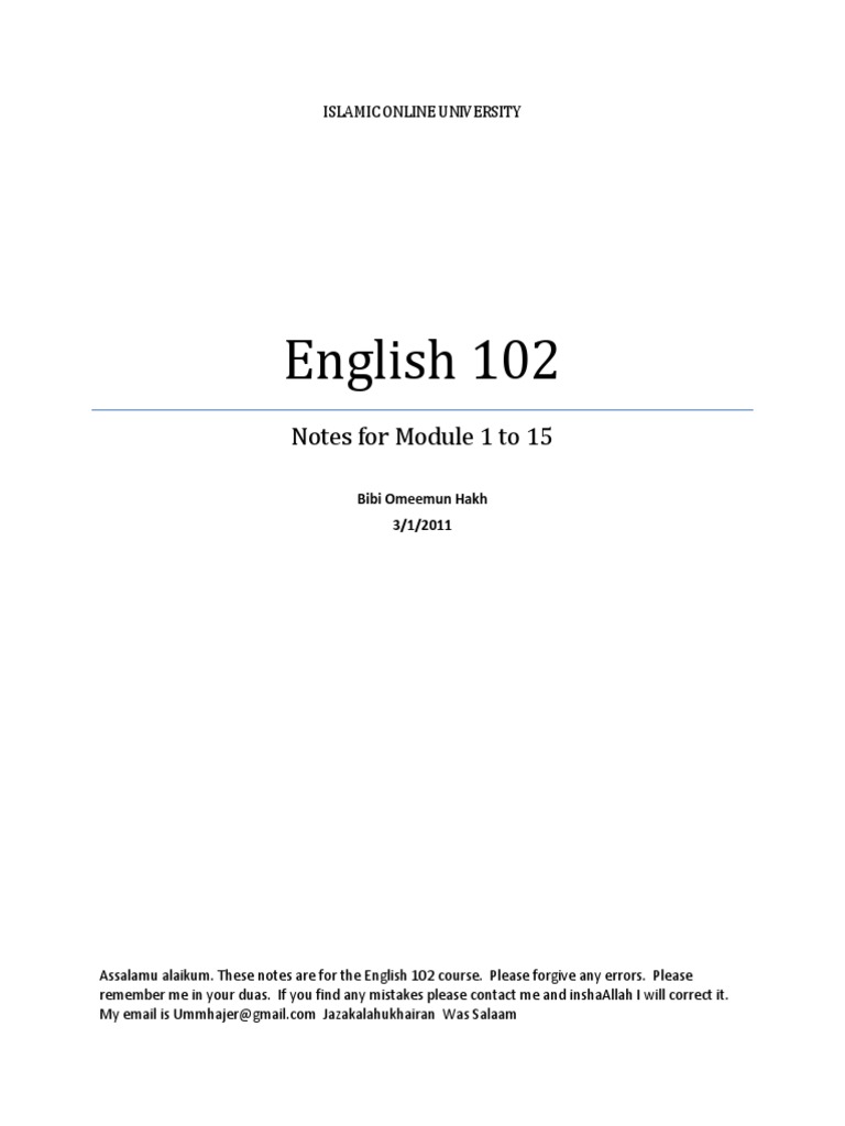 Notes ENG 102 - Module 1 - 15 - 230601 - 132301 | PDF