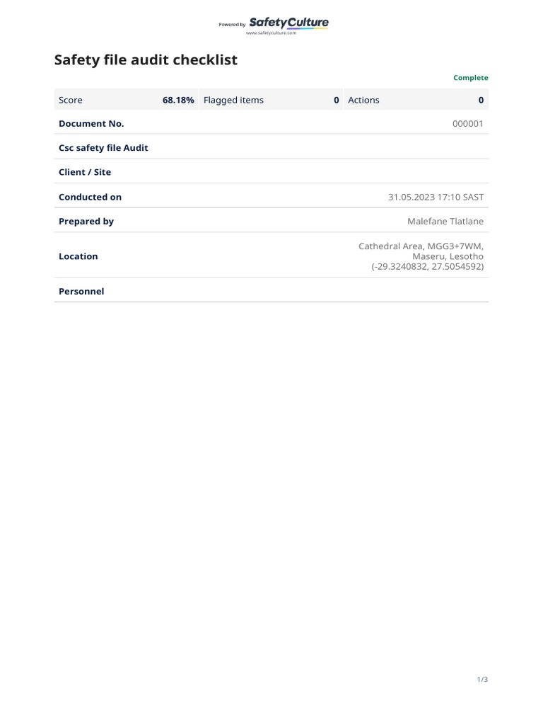 Safety File Audit Checklist PDF Safety Risk Assessment