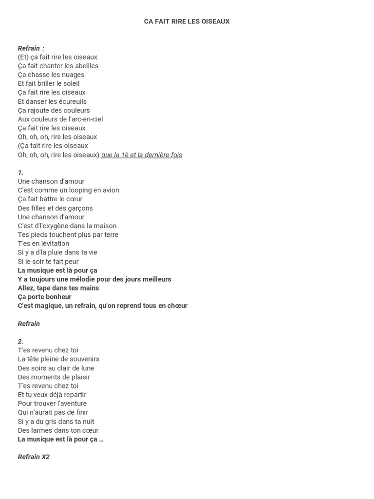 CA FAIT RIRE LES OISEAUX (Paroles) PDF