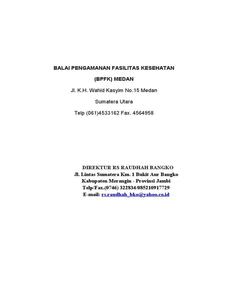 Informasi BPFK Medan dan Kontak RS Raudah | PDF | Pengembangan Diri
