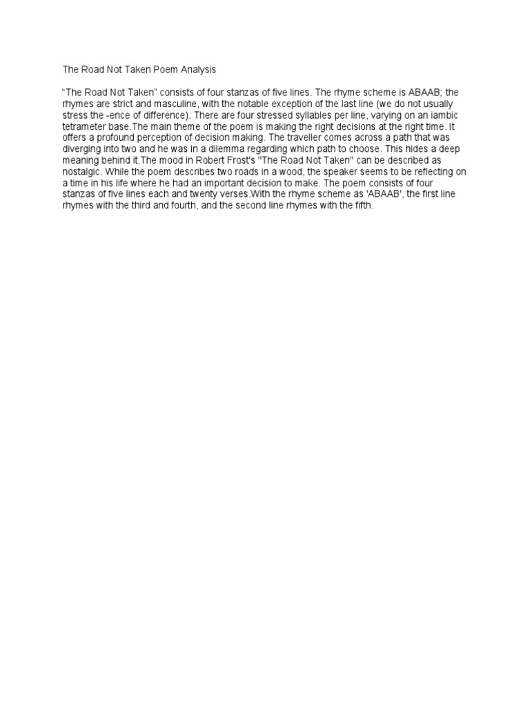 The Road Not Taken Poem Analysis | PDF