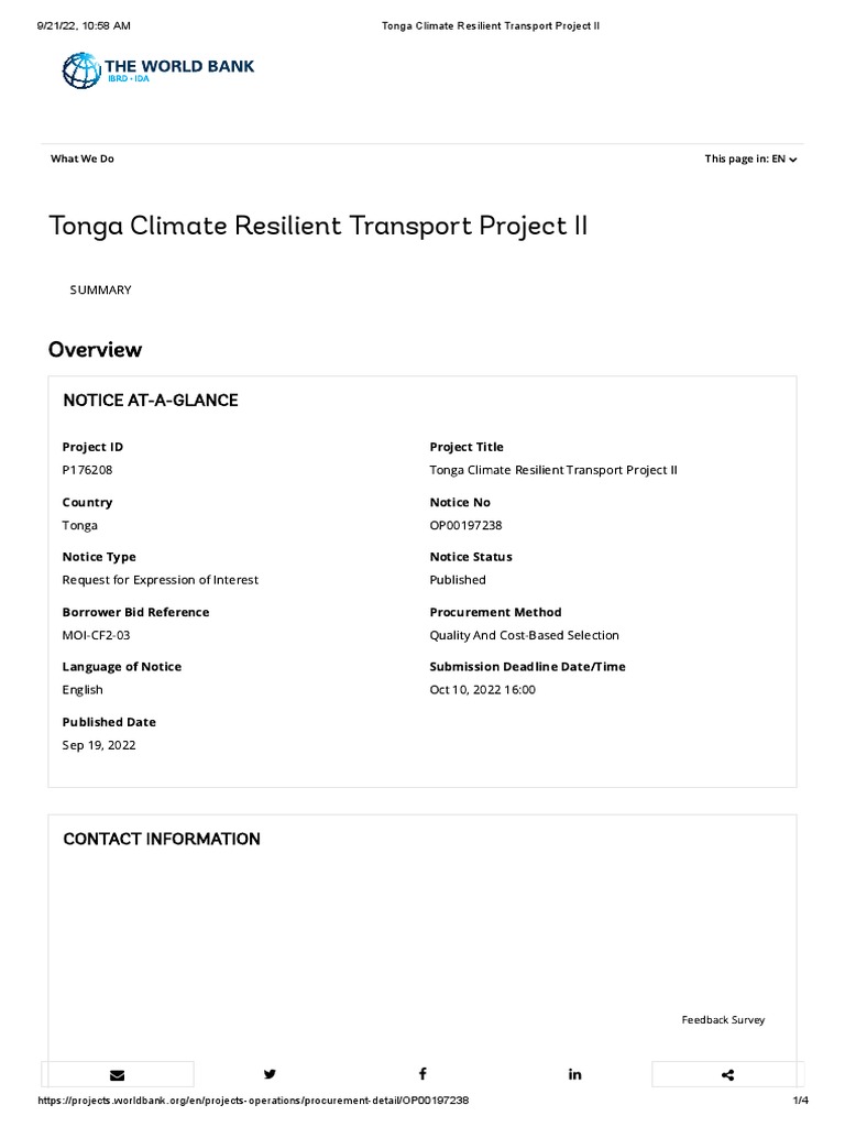 Tonga Climate Resilient Transport Project II | PDF | World Bank Group