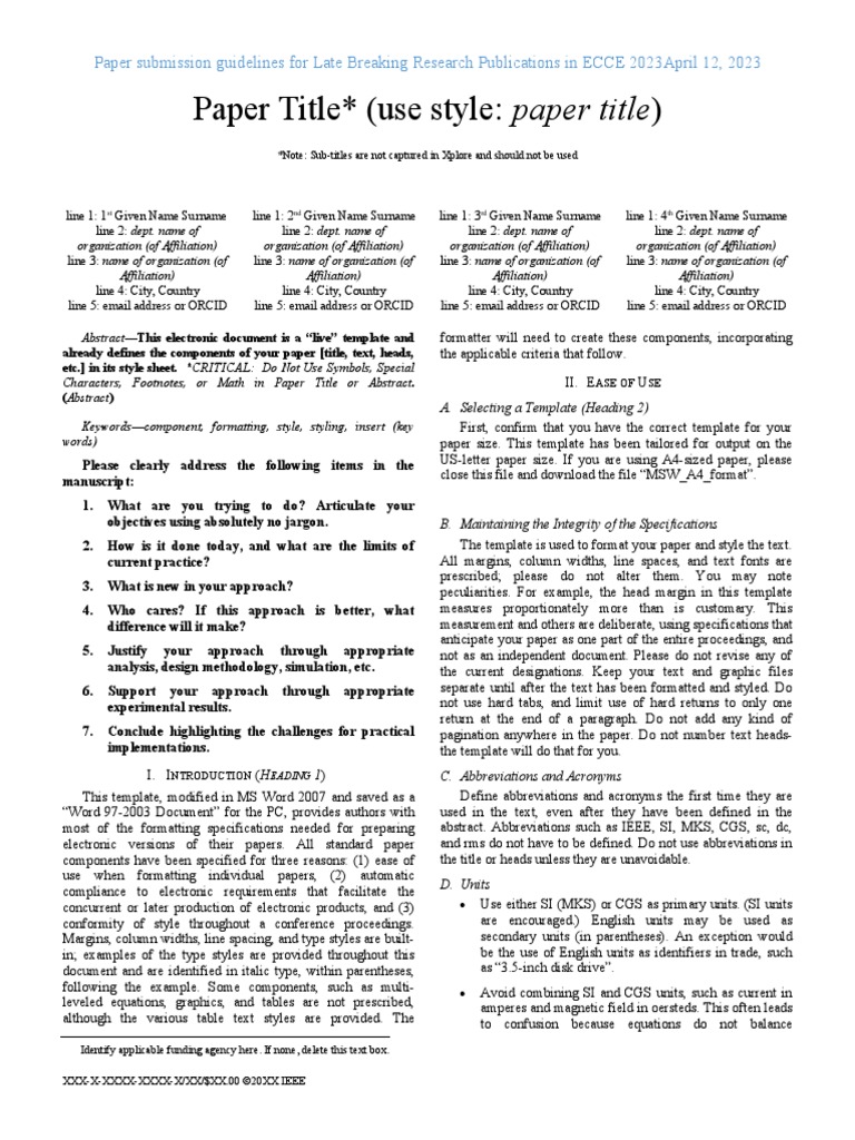 ECCE 2023 Submission Guidelines | PDF | International System Of Units ...