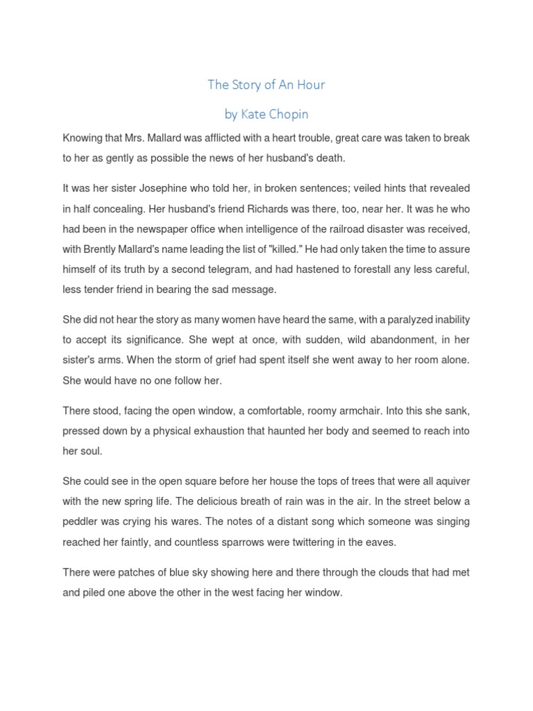 The Story of An Hour by Kate Chopin | PDF