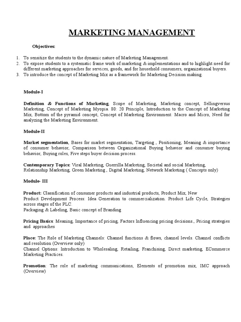 Marketing Management Framework Overview | PDF